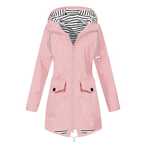 Xmiral Wanderjacke Damen Wasserdicht Winddicht Regenmantel Outdoor Camping Jacke Streifen innen Regenjacke Mit Kapuze Große Größe Sweatjacke Mäntel(x Rosa,XL)