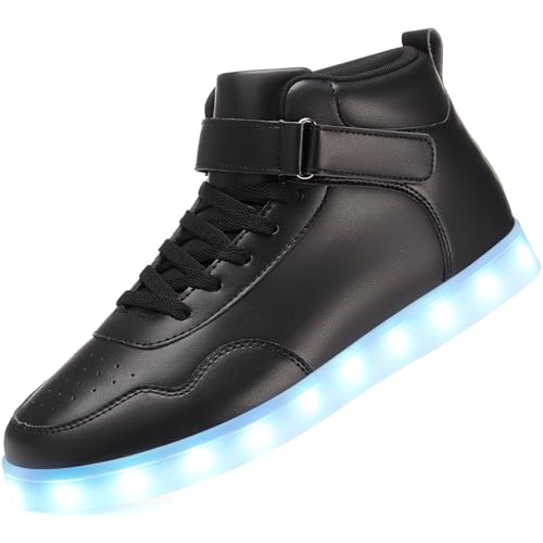 APTESOL Unisex LED Leucht Schuhe High-Top Licht Blinkt Sneaker USB Aufladen Shoes für Damen Herren (Schwarz,40)