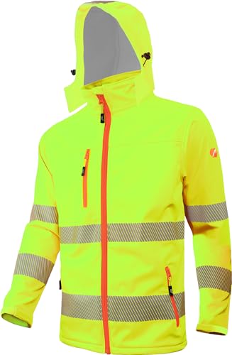 ACE Neon Lite Warnschutz-Jacke - Softshell-Warnjacke inkl. Reflektoren und abnehmbarer Kapuze - EN ISO 20471 - Gelb - XL