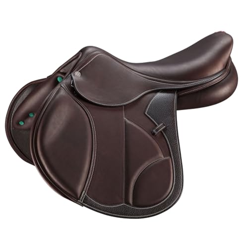 EQUIEMPRESS Englischer Springsattel aus hochwertigem Premium Leder für Pferde komfortabler langlebiger Reitsattel für Springreiten Training und Turniere (16.5 inches)