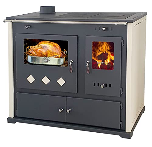 Kaminofen mit Backfach und Herdplatte Pracktik Lux Beige LINKS Holzofen 9,5 kW Kamin Ofen Dauerbrandofen Werkstattofen Schwedenofen Hüttenofen Heizofen
