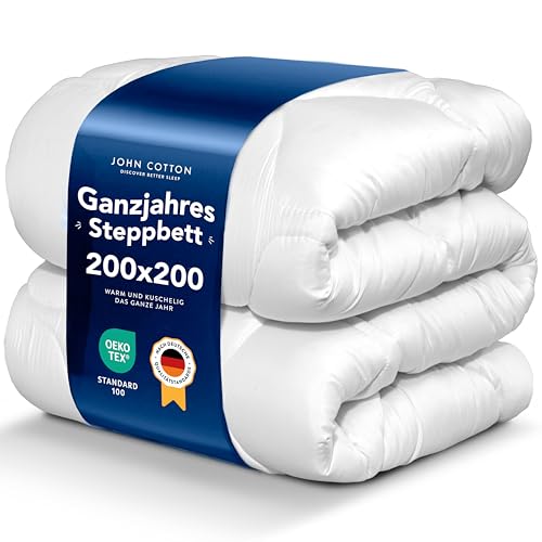 John Cotton New Way Bettdecke 200x200cm - Innovativ & Atmungsaktive Steppdecke für Allergiker | Oeko-Test Zert. Bettdecken | Ideal Schlafdecke für Frühling & Herbst | Microfaser Decke 200 x 200 cm