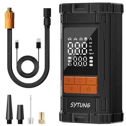 SYTUNG Akku Luftpumpe Elektrisch 150PSI Tragbar Mini Kompressor mit Digitale Anzeige LED Licht, Elektrische Luftpumpe für Autoreifen und Andere Aufblasbare Produkte