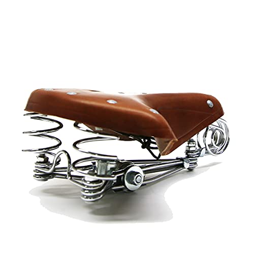TentHome Fahrradsattel Classic Retro Fahrradsitz Ledersattel Federsattel Stahlgestell Schraubenfeder Niete (Braun)