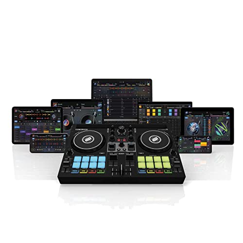 Reloop Buddy Kompakter 2-Kanal DJ Controller für Algoriddim DJay auf iOS, iPadOS, Android, Mac und PC mit RGB Performance Pads, FX Paddel und Neural Mix Steuerung, schwarz