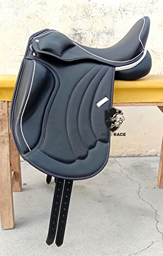 WILD RACE Leder-Dressur-Monoflap-Wechseleisensattel/Leather Dressage Monoflap Changeable Gullets Saddle (17.5