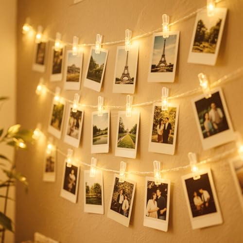 12M Lichterkette mit Klammern für Zimmer Deko, 120 LEDs Fotoclips Lichterkette mit 60 Klammern Bilder Fotos Wand Batteriebetriebene für Wohnzimmer, Weihnachten, Hochzeiten