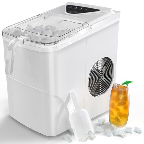 Eiswürfelmaschine Mini Tragbar,15kg/24h,Kompakt Eiswürfelbereiter Maschinen Arbeitsplatte,6-Minuten-Schnelleis-Maschine,Selbstreinigende ice maker für Zuhause