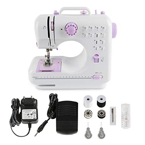 Belfoyer Nähmaschine Elektrisch 505, Mini Nähmaschine für Anfänger & Kinder, 12 Stichprogramme mit Overlock-Funktion, Doppelfaden, LED-Licht & Fußpedal, Tragbare Sewing Machine (Weiß)