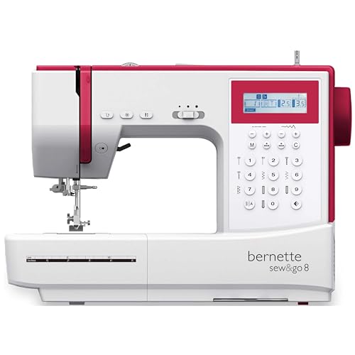 Bernette Sew&GO8 - Computer-Nähmaschine mit 197 Nähprogramme, Freiarm, Multifunktionsdisplay, Nähen, Patchen, Quilten, White/Red