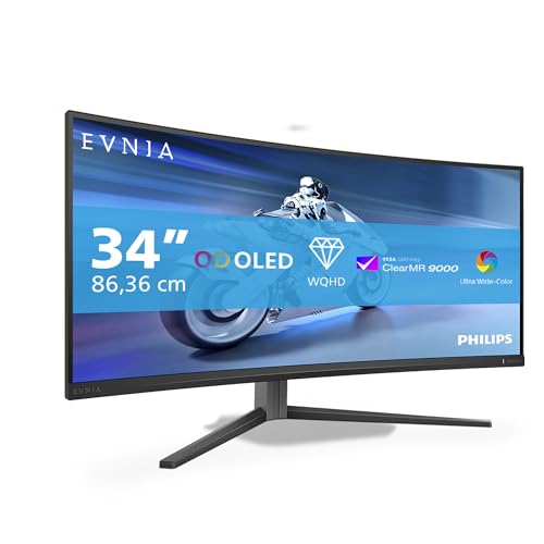 Philips Evnia 34M2C6500-34 Zoll WQHD OLED Curved Gaming Monitor, 175Hz, 0.03ms, HDR400, FreeSync Premium Pro, G-Sync comp., Ambiglow (3440x1440, 2X HDMI 2.0, 1x DisplayPort 1.4, USB Hub) dunkel grau