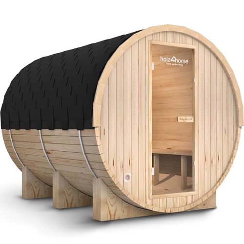 holz4home® Fasssauna Pini Wood inkl. Elektroofen I Gartensauna aus Fichtenholz I Aussensauna Saunafass Sauna für Terrasse Aussenbereich (Sauna XL)