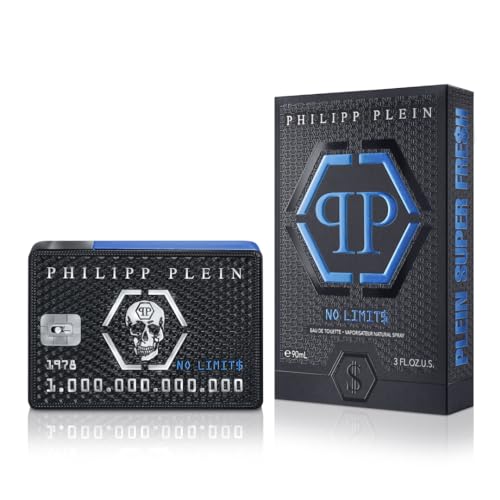 Philipp Plein – Eau de Toilette No Limits Super Fresh 90 ml – Herrenparfüm – Frische und holzige Noten – Ein Hauch von Energie, Hedonismus und Erfolg – Schwarz-blau lackierter Glasflakon