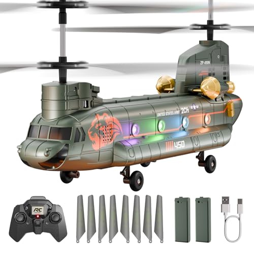 Militärischer RC Hubschrauber Ferngesteuert, 2.4GHz RC Helikopter mit LED-Leuchten, Ein-Tasten-Start/Landung, Höhenhalt, Ferngesteuerter Hubschrauber Kinderspielzeug Geschenk für Jungen ab 8 Jahrenn