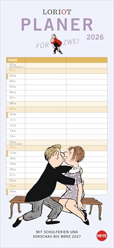 Loriot Planer für zwei 2026: Humorvoller Partnerkalender mit 2 Spalten und viel Platz für Eintragungen. Wandkalender. Planer 2026 zum Eintragen. Jahres-Planer für 2 Personen. (Familienplaner Heye)