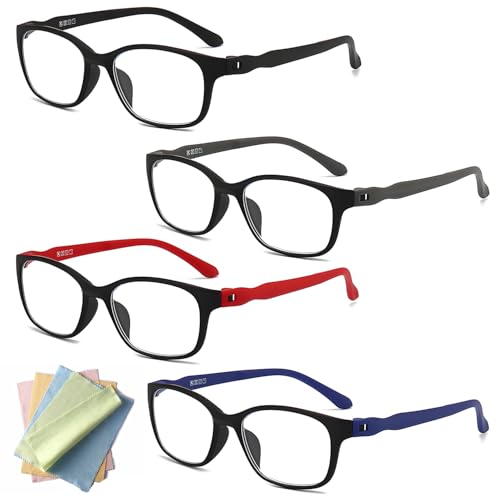 Mulapucher 4 pack Lesebrille für Damen und Herren, Schmaler Rechteckiger Rahmen mit blaulichtfilter Brille Lesehilfe für Damen Herren+1.50