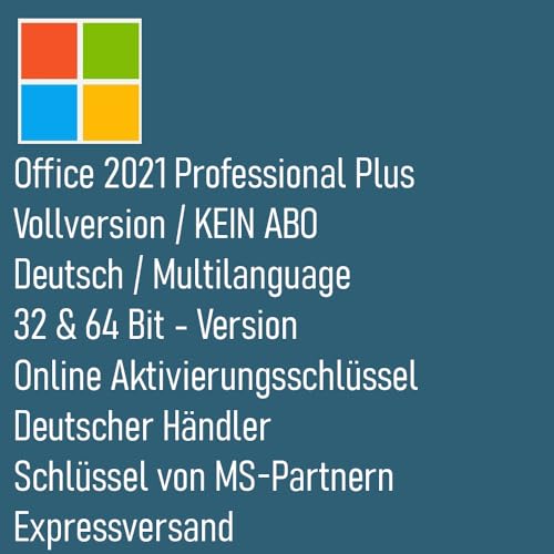 Lizenz für Microsoft Office 2021 Professional Plus Key | VOLLVERSION/KEIN ABO | 1 PC/NOTEBOOK | 32 & 64 Bit - Online Aktivierungsschlüssel | Expressversand