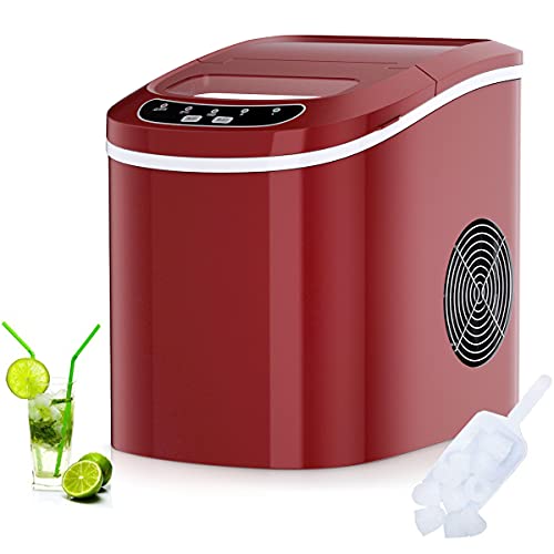 RELAX4LIFE Eiswürfelmaschine, Eismaschine mit Eiswürfelschaufel & Eiskorb, 12 kg in 24 Std, 9 Eiswürfel in 6-13 min, 2,2 Liter Wassertank, 2 Eiswürfelgrößen, Ice Maker für Haushalt Büro (Rot)
