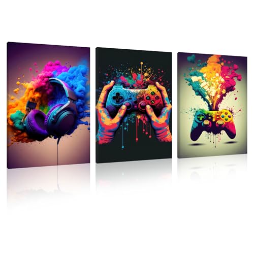 hocadon 3x Spiel Wandbilder mit Rahmen 3D Moderne Bilder Wohnzimmer Leinwandbilder Wohnzimmer Poster Set 30x40 Wanddeko Schlafzimmer