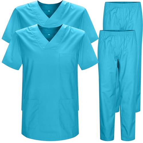 MISEMIYA Pack 2 Pcs-Unisex-schrubb-Set Bz-2-817-8312 2 Stück – Kasack und Hose, Uni, Gesundheitsuniformen, Cyan, 5XL (2er