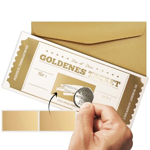 Judywoo Geschenkkarte zum selber ausfüllen mit Rubbelaufkleber, Glücksbringer Goldenes Ticket mit RubbelkarteMfür Frauen Freundin Geburtstag Geburtstagsgeschenk (WeißGolden)