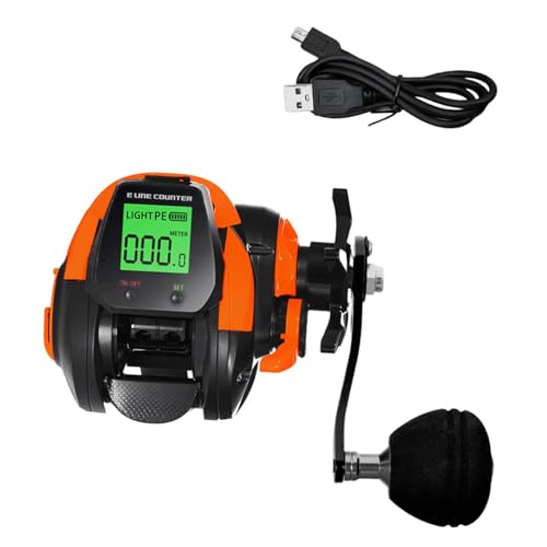 perfk Elektrische Angelrolle mit 7,2:1-Getriebe, 10 kg, für Salzwasser, Smart System, professionelle Rolle, USB-Aufladung, Orange Rechte Hand