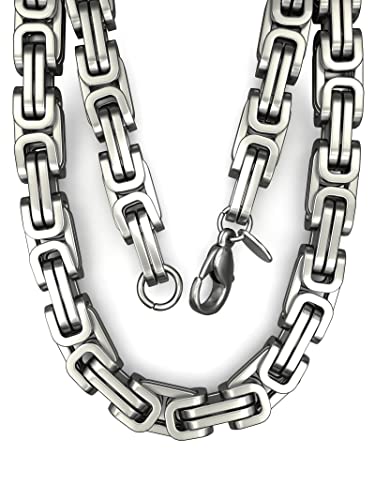 Fly Style Byzantiner Königskette Edelstahl - Halskette Herren silber poliert - 9mm breit, 60cm lang