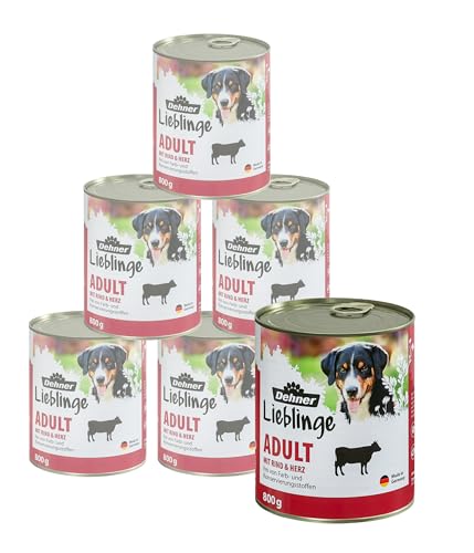 Dehner Lieblinge Hundefutter Adult | Nassfutter | mit Rind und Herz | viele Fleischstückchen | mit Spurenelementen | Calcium | ohne Farb- & Konservierungsstoffe | Immununterstützung | 6 x 800 g