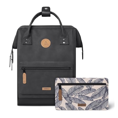 Cabaïa - Adventurer Rucksack Le Havre Medium 18L - Wasserabweisend - Laptopfach bis zu 13 Zoll - 2 Vordertaschen - vegan zertifiziert - Rucksack für Reisen und Arbeit, Damen & Herren - Schwarz