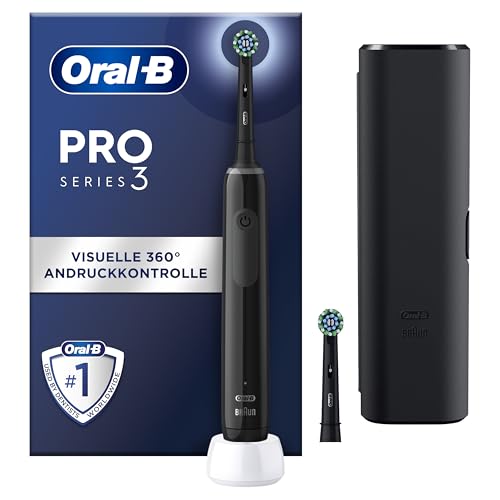 Oral-B Pro Series 3 Elektrische Zahnbürste — Electric Toothbrush, Inkl. 2 Aufsteckbürsten, Reise-Etui und 3 Putzmodi für Zahnpflege — Designed By Braun, Schwarz