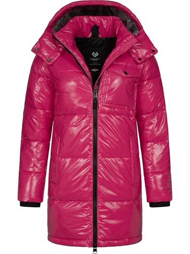 Ragwear Warmer Damen Wintermantel Shiny Steppmantel aus glänzendem Material mit Kapuze Roobie Long YOUMODO Fuchsia Gr. M