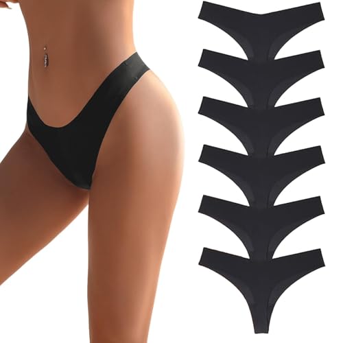 flintronic String Tanga Damen Nahtlos, 6PCS, Seamless Slip, Frauen Nahtlose UnterwäSche, Unterhose No Show Microfaser, Ohne Naht Unsichtbare Unterhosen, Invisible Women Thong Underwear, M