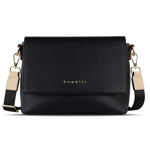 bugatti Ella Schultertasche für Damen, Frauen-Umhängetasche aus Kunstleder in schwarz