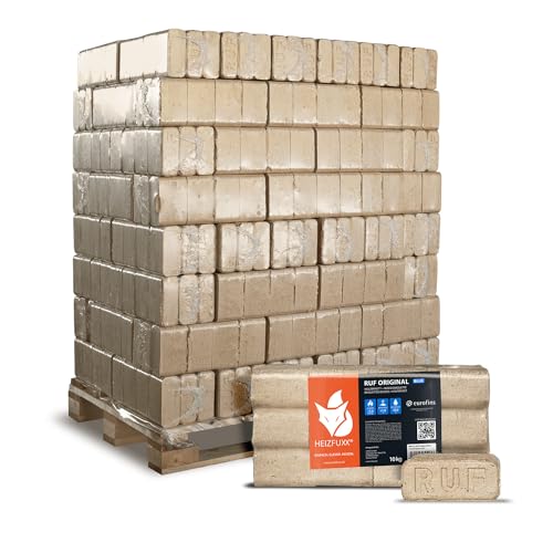 HEIZFUXX Holzbriketts RUF Original Blue - Weichholzbriketts Palette 960 kg (96x10 kg) - Premium Briketts für Kamin, Heizkessel & Ofen - Hoher Heizwert, geringer Aschegehalt & maximale Energieausbeute