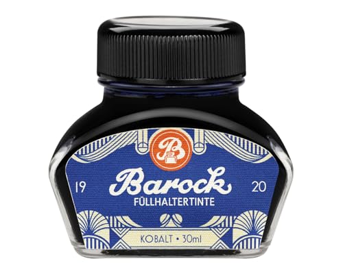 Barock 1920 Füllhaltertinte Kobalt, Schreibtinte für Füllhalter, Glasfedern, Tintenroller, Füllertinte im Glas blau, 30 ml