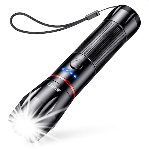 Blukar LED Taschenlampe Aufladbar, 2000L Extrem Helle Zoombares Taschenlampen mit 5 Lichtmodi und Langer Betriebsdauer, IPX6 Wasserdichte Handlampe für Camping, Wandern, Angeln, Outdoor, Notfäll
