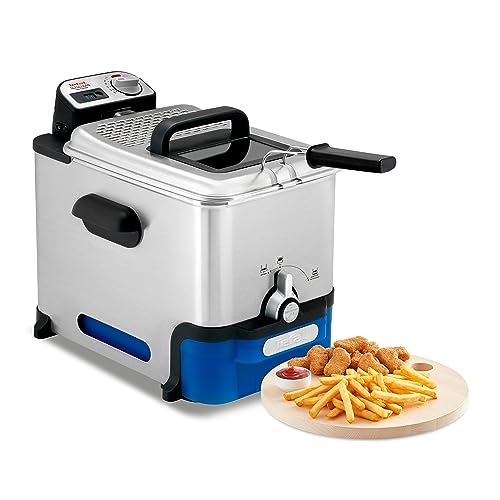 Tefal Oleoclean Pro Inox & Design Fritteuse, 2300W, Kapazität 1,2 Kg, Herausnehmbarer Ölbehälter, Automatische Öl/Fett Filterung, Timer, Thermostat, 3.5 L, Friteuse schwarz, Edelstahl, SERIE F58-M1
