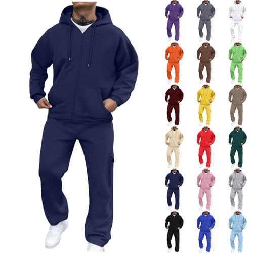 Trainingsanzug Herren BaumwolleJogginganzug Herren Trainingsanzug Einfarbig Luftige​ Tracksuit Kapuze Warme Y2K Baumwolle Gym Sportanzug Reißverschluss​ Bequem Für Atmungsaktiv Fit​ Freizeitanzug