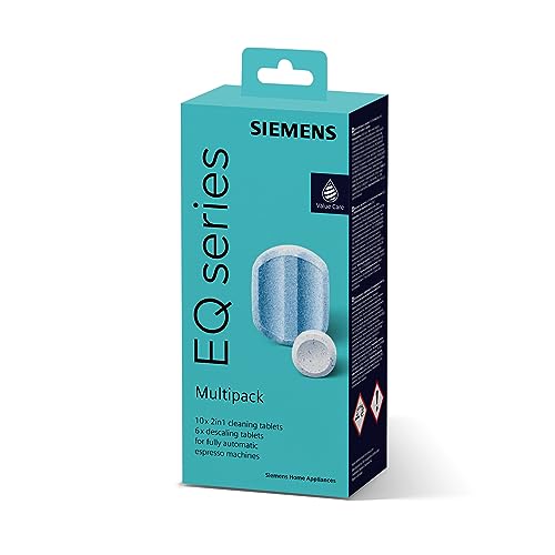 Siemens Multipack TZ80003A, 10 Reinigungstabletten, 6 Entkalkungstabletten, passend für Kaffeevollautomaten der EQ Reihe, sowie Einbauvollautomaten