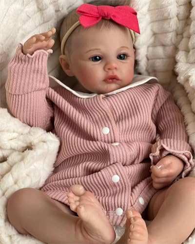 Scnbom Puppen Reborn Babys silikon Madchen lebensechte babypuppen 20zoll 50cm wie echtes Toddler Junge (Pink)