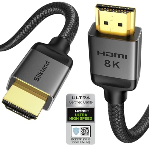 Silkland 10K 8K HDMI 2.1 Kabel 2m, Zertifiziertes HDMI®Kabel 4K@144Hz/120Hz 8K@60Hz, eARC, HDR10, 48Gbps, HDCP2.3 für Dolby Atmos/HDTV/Soundbar/PS5/Blu-ray/Switch/Beamer/Laptop/Display/TV Box/PC
