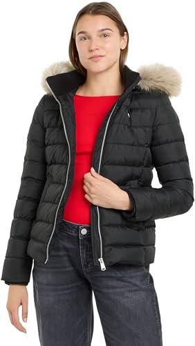 Tommy Jeans Damen Pufferjacke Basic Hooded Down Jacket mit Kapuze, Schwarz (Black), 5XL