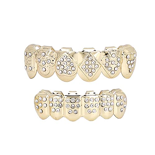 Grills Lächeln Temporär, Hip Hop Zähne Zahnersatz Zähne Set Hip Hop Bling Zähne Dekoration für Halloween Party (goldener anzug)