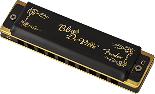 Fender Blues Deville Mundharmonika, C-Dur, Hochwertige Blues Harp, Phosphorbronze-Stimmzungen, klassischer Blues-Sound, ergonomisches Design, langlebige Qualität, für Anfänger & Profis