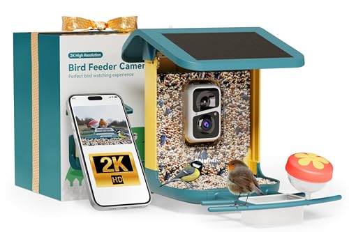 2K Vogelhaus mit Kamera, solarbetrieben, KI identifiziert über 10.000 Vogelarten, 1.8L, IP65 wasserdicht, 2,4 GHz/5 GHz, Vogelbox-Kamera mit Vollfarb-Nachtsicht, Geschenk für Vogelliebhaber