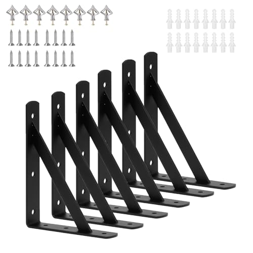 Regalhalterung 6 Stück I 200 x 120 mm I REGALTRÄGER mit SCHRAUBEN I Wandhalterung Regal Tragkraft 30 kg I Regalträger | Wandmontage Konsole (6 Stück)