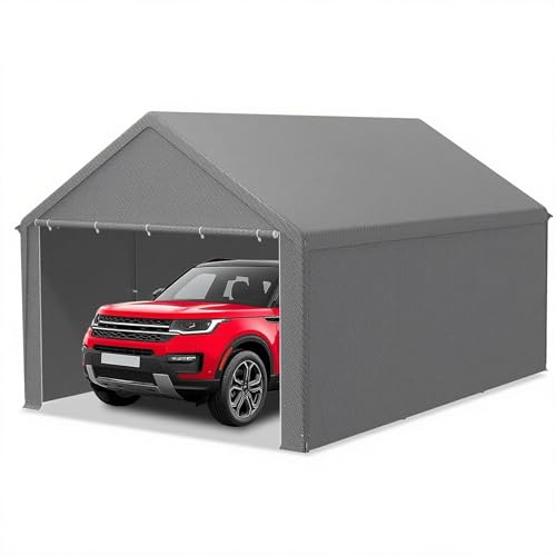 XMTECH Garagenzelt Carport, Zeltgarage 4x6 m, UV-beständig & sonnensicher Autozelt mit Türen, Weidezelt Lagerzelt Garage Unterstand, Autounterstand für SUV, Boot, LKW, Fracht, Outdoor-Events, Grau