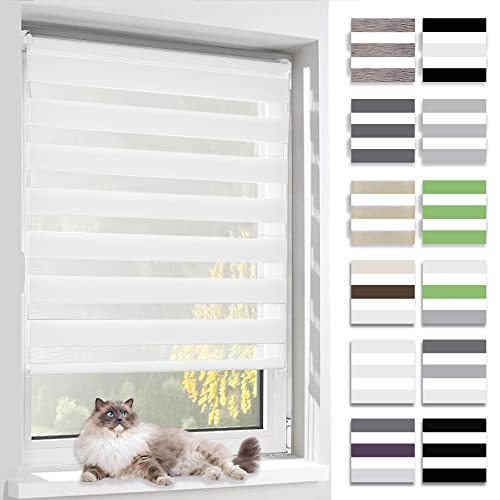 BelleMax Doppelrollo Klemmfix ohne Bohren & mit Bohren, Weiß 50x150cm(BxH), Duo Rollo, Sonnenschutz lichtdurchlässig Blickdicht, Klemmrollo Fensterrollo, Rollos für Fenster und Tür