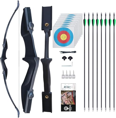 Recurve-Bogen-Set mit 8 Pfeilen, 30-40 lb Bogenschießen-Takedown-Bogen für Rechts- und Linkshänder, Anfänger bis Erwachsene (schwarz, Beidhändig, 30, Pfund)