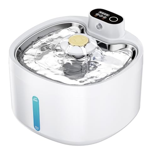 Katzenbrunnen, 2.6L Trinkbrunnen für Katze mit 4 Filter, Leise Katzenbrunnen Kabellos mit Bewegungsmelder, 4000mAh Batteriebetrieben Katzentrinkbrunnen, Tablett aus Edelstahl für Katze - BPA-Frei